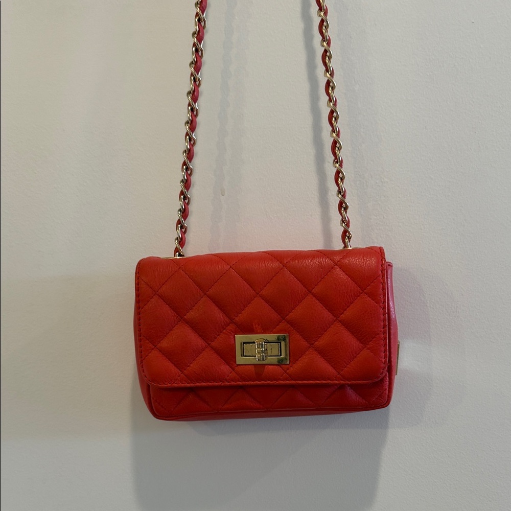 Chic Borse In Pelle Genuine Leather Pinkish Coral Mini Crossbody Bag - Picture 1 of 12